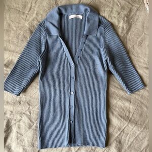 Oak and Fort Women's Blue Ribbed Sweater